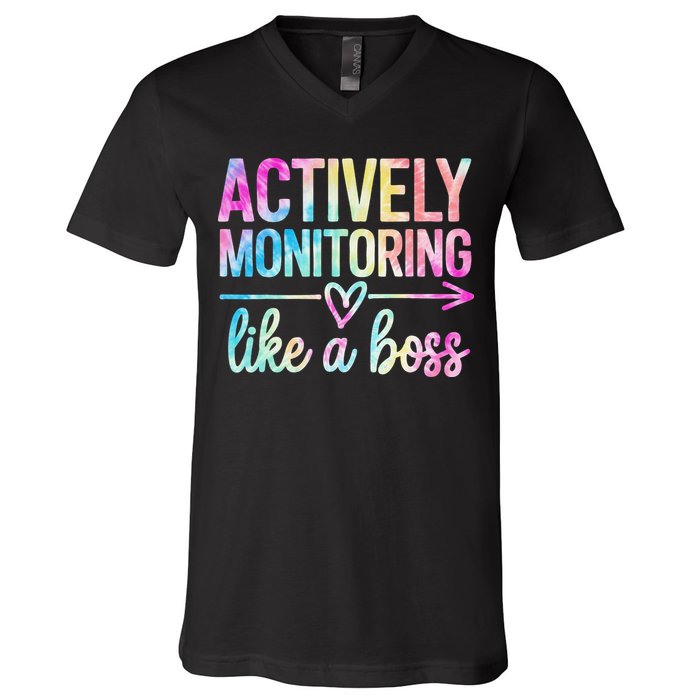 Actively Monitoring Like A Boss State Testing Day Teacher V-Neck T-Shirt
