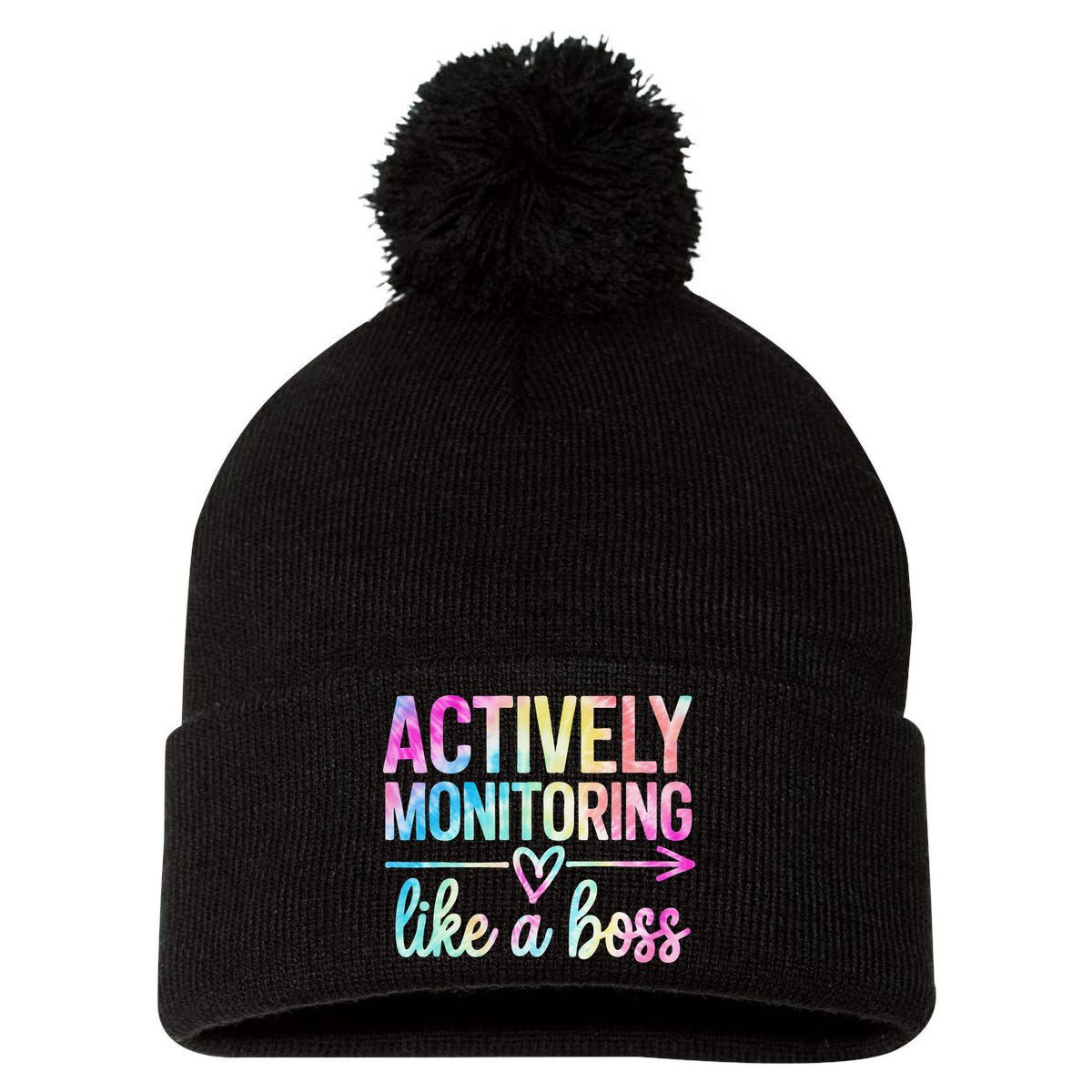 Actively Monitoring Like A Boss State Testing Day Teacher Pom Pom 12in Knit Beanie