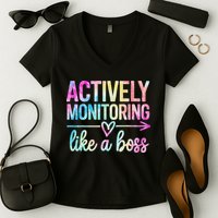 Actively Monitoring Like A Boss State Testing Day Teacher Women's V-Neck T-Shirt