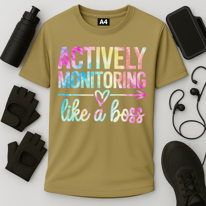 Actively Monitoring Like A Boss State Testing Day Teacher Cooling Performance Crew T-Shirt
