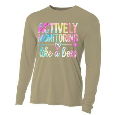 Actively Monitoring Like A Boss State Testing Day Teacher Cooling Performance Long Sleeve Crew