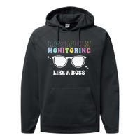 Actively Monitoring Like A Boss Testing Day Funny Teacher Performance Fleece Hoodie