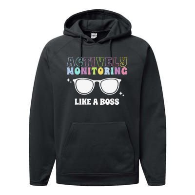 Actively Monitoring Like A Boss Testing Day Funny Teacher Performance Fleece Hoodie