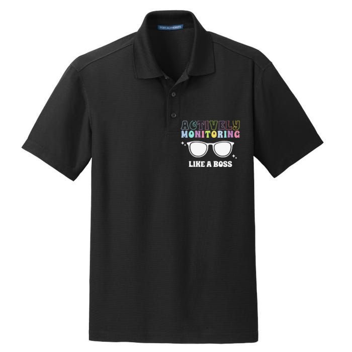 Actively Monitoring Like A Boss Testing Day Funny Teacher Dry Zone Grid Polo