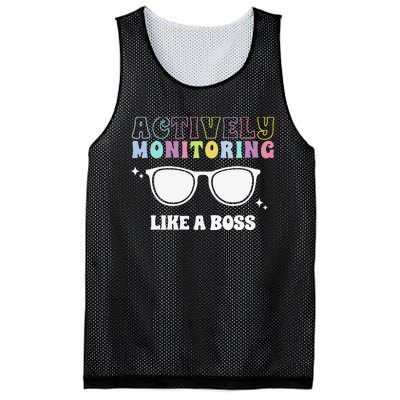 Actively Monitoring Like A Boss Testing Day Funny Teacher Mesh Reversible Basketball Jersey Tank