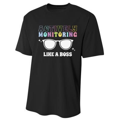 Actively Monitoring Like A Boss Testing Day Funny Teacher Performance Sprint T-Shirt