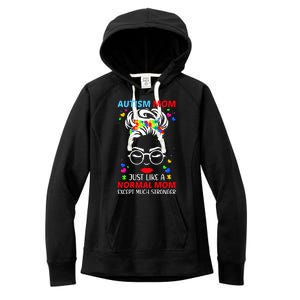 Autism Mom Much Stronger Awareness Messy Bun Puzzle Women's Fleece Hoodie