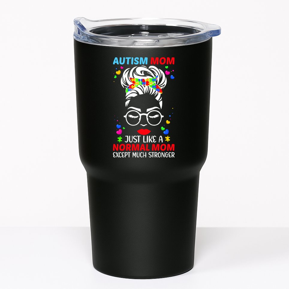 Autism Mom Much Stronger Awareness Messy Bun Puzzle Tumbler