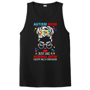 Autism Mom Much Stronger Awareness Messy Bun Puzzle PosiCharge Competitor Tank