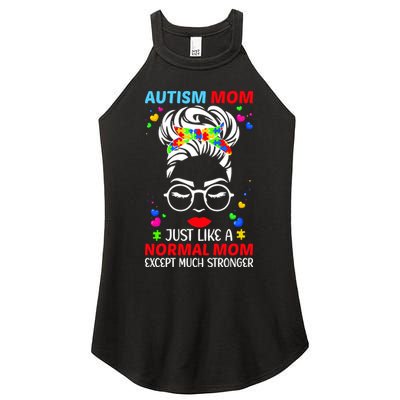 Autism Mom Much Stronger Awareness Messy Bun Puzzle Women's Perfect Tri Rocker Tank