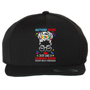 Autism Mom Much Stronger Awareness Messy Bun Puzzle Wool Snapback Cap