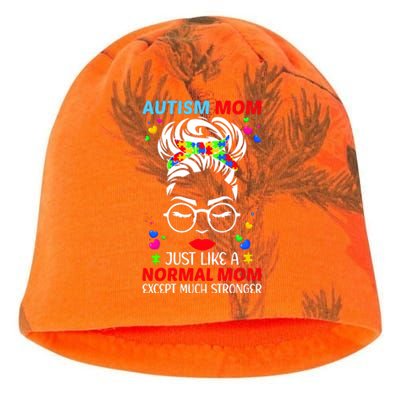 Autism Mom Much Stronger Awareness Messy Bun Puzzle Kati - Camo Knit Beanie