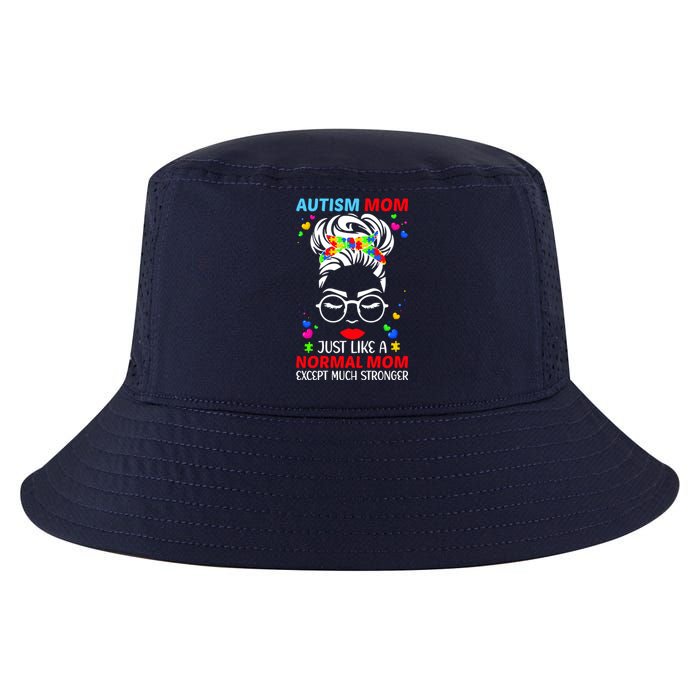 Autism Mom Much Stronger Awareness Messy Bun Puzzle Cool Comfort Performance Bucket Hat