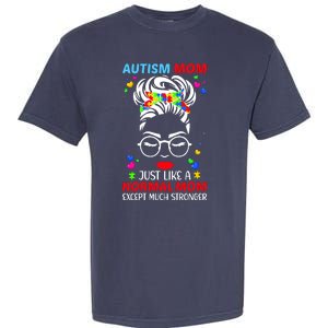 Autism Mom Much Stronger Awareness Messy Bun Puzzle Garment-Dyed Heavyweight T-Shirt