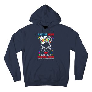 Autism Mom Much Stronger Awareness Messy Bun Puzzle Hoodie