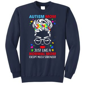 Autism Mom Much Stronger Awareness Messy Bun Puzzle Sweatshirt