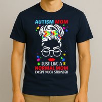 Autism Mom Much Stronger Awareness Messy Bun Puzzle T-Shirt