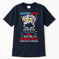 Autism Mom Much Stronger Awareness Messy Bun Puzzle Tall T-Shirt