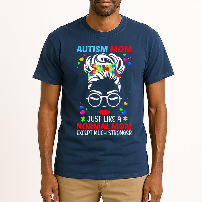 Autism Mom Much Stronger Awareness Messy Bun Puzzle Tall T-Shirt