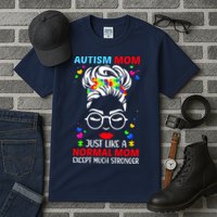 Autism Mom Much Stronger Awareness Messy Bun Puzzle Tall T-Shirt