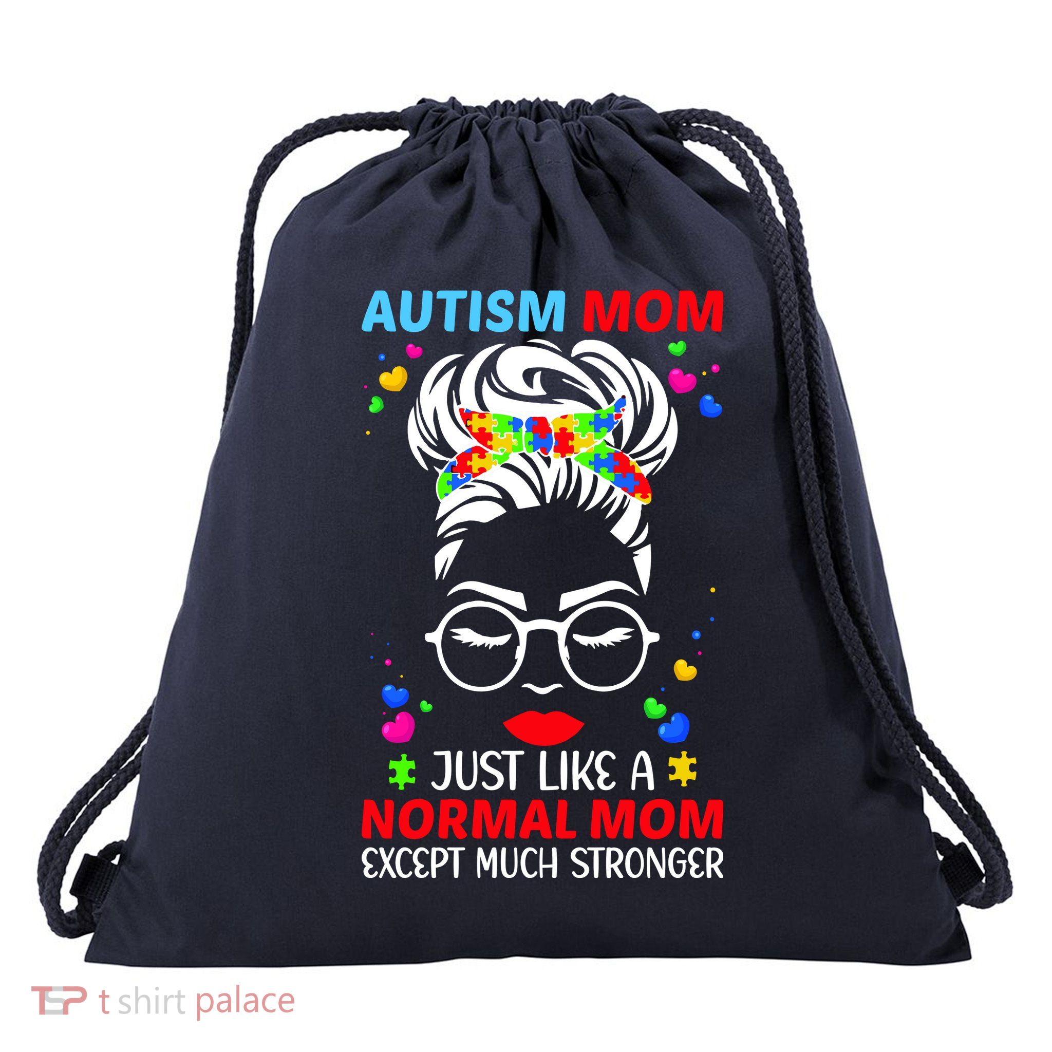 Autism Mom Much Stronger Awareness Messy Bun Puzzle Drawstring Bag