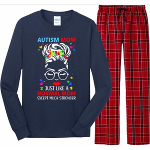 Autism Mom Much Stronger Awareness Messy Bun Puzzle Long Sleeve Pajama Set