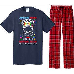 Autism Mom Much Stronger Awareness Messy Bun Puzzle Pajama Set