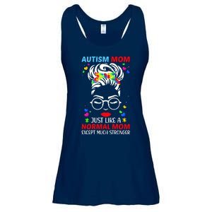 Autism Mom Much Stronger Awareness Messy Bun Puzzle Ladies Essential Flowy Tank