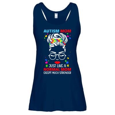 Autism Mom Much Stronger Awareness Messy Bun Puzzle Ladies Essential Flowy Tank