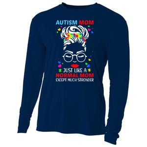 Autism Mom Much Stronger Awareness Messy Bun Puzzle Cooling Performance Long Sleeve Crew