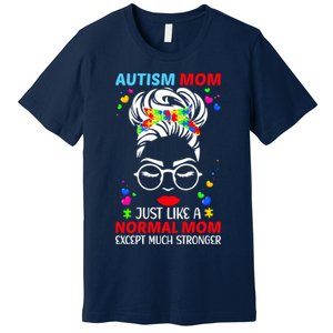 Autism Mom Much Stronger Awareness Messy Bun Puzzle Premium T-Shirt