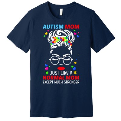 Autism Mom Much Stronger Awareness Messy Bun Puzzle Premium T-Shirt