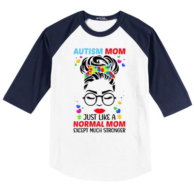 Autism Mom Much Stronger Awareness Messy Bun Puzzle Baseball Sleeve Shirt