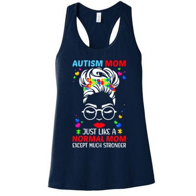 Autism Mom Much Stronger Awareness Messy Bun Puzzle Womens Tank Top