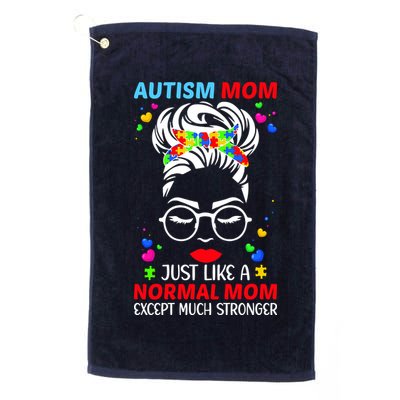 Autism Mom Much Stronger Awareness Messy Bun Puzzle Golf Towel