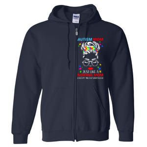 Autism Mom Much Stronger Awareness Messy Bun Puzzle Full Zip Hoodie