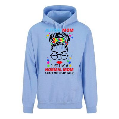 Autism Mom Much Stronger Awareness Messy Bun Puzzle Unisex Surf Hoodie