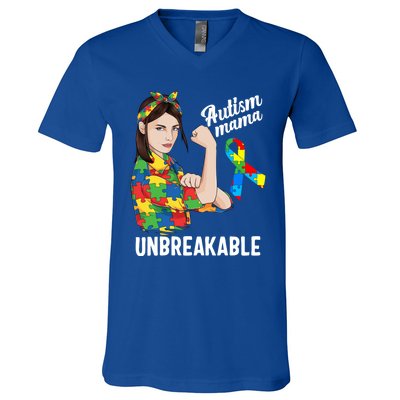 Autism Mama Mom Unbreakable Cute Autism Awareness Gift Cute Gift V-Neck T-Shirt