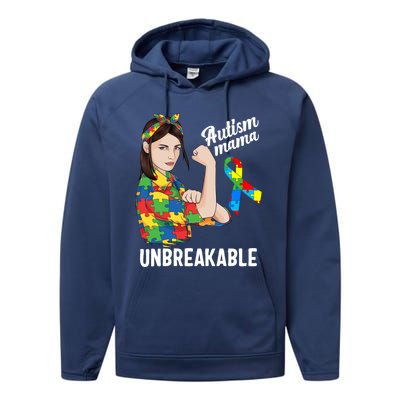 Autism Mama Mom Unbreakable Cute Autism Awareness Gift Cute Gift Performance Fleece Hoodie