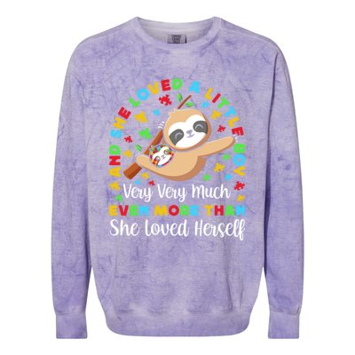 Autism Mom Mother Awareness Sloth Autistic Mom Autism Gift Colorblast Crewneck Sweatshirt