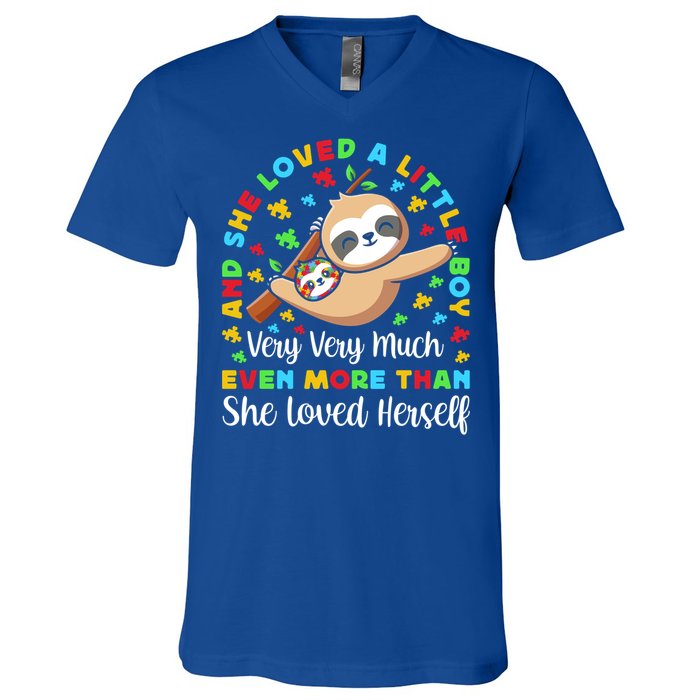 Autism Mom Mother Awareness Sloth Autistic Mom Autism Gift V-Neck T-Shirt