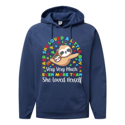 Autism Mom Mother Awareness Sloth Autistic Mom Autism Gift Performance Fleece Hoodie