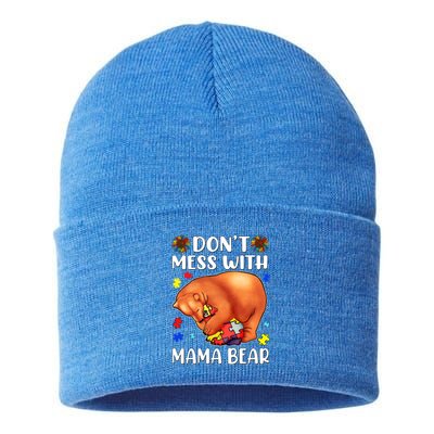 Autism Mom Mothers Day Don't Mess With Mama Bear Gift Sustainable Knit Beanie