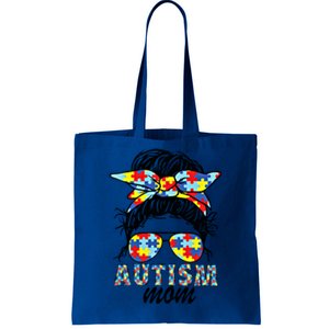 Autism Mom Messy Bun Sunglasses Bandana Mother’S Day Gift Tote Bag