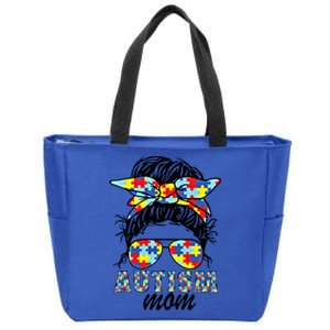 Autism Mom Messy Bun Sunglasses Bandana Mother’S Day Gift Zip Tote Bag