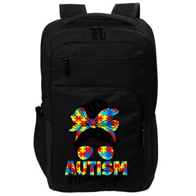 Autism Mommy Messy Bun Sunglasses Bandana Autism Awareness Impact Tech Backpack