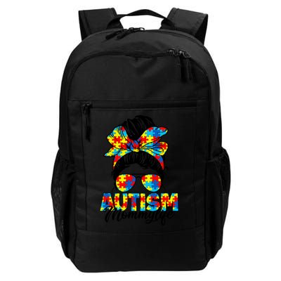 Autism Mommy Messy Bun Sunglasses Bandana Autism Awareness Backpack