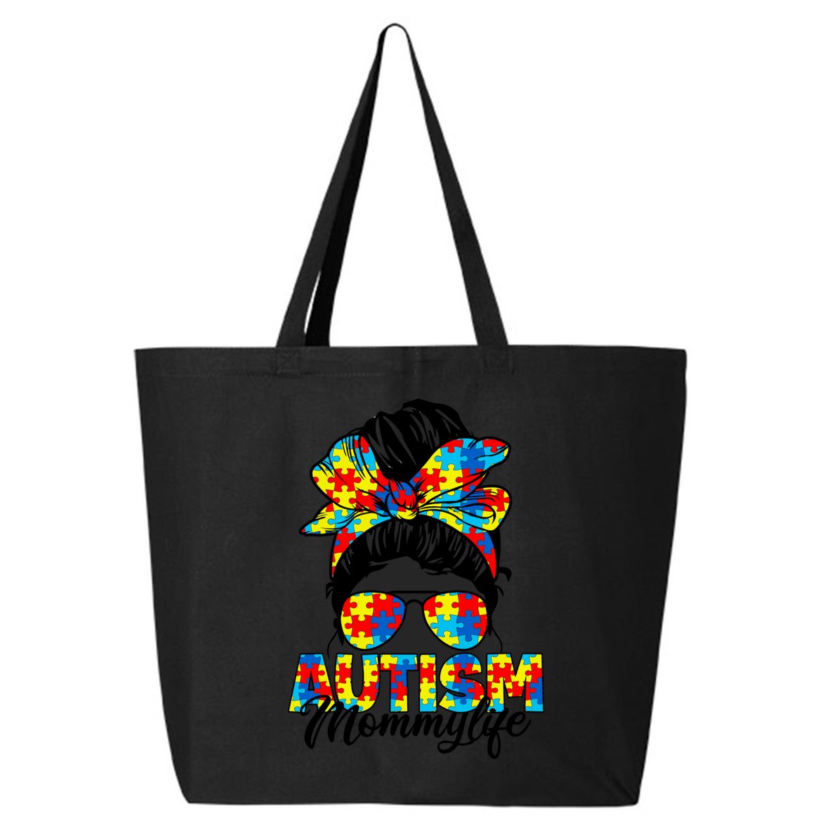 Autism Mommy Messy Bun Sunglasses Bandana Autism Awareness 25L Jumbo Tote