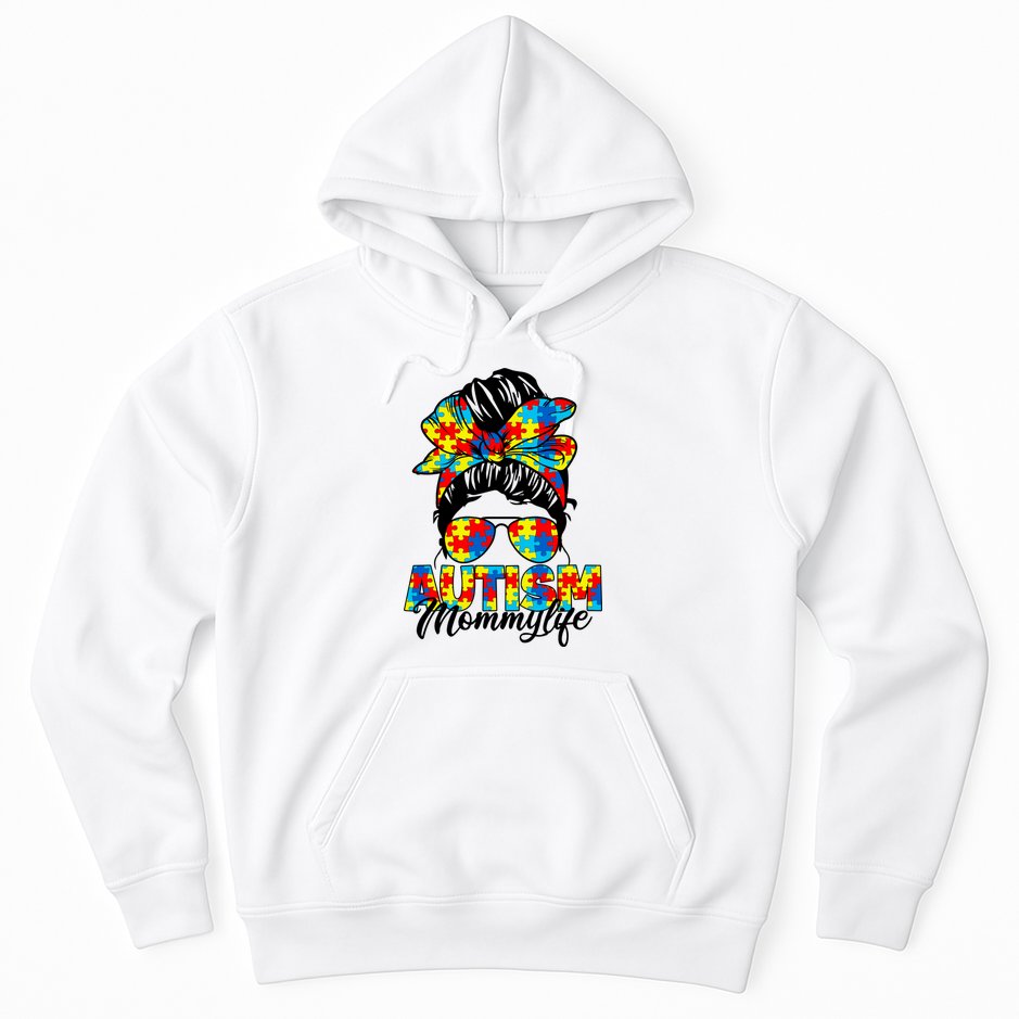 Autism Mommy Messy Bun Sunglasses Bandana Autism Awareness Hoodie