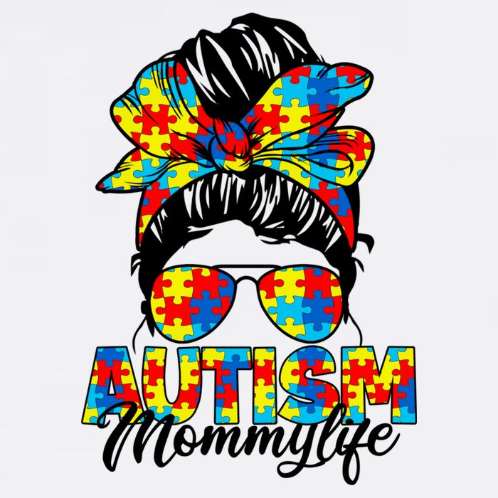 Autism Mommy Messy Bun Sunglasses Bandana Autism Awareness Tall T-Shirt
